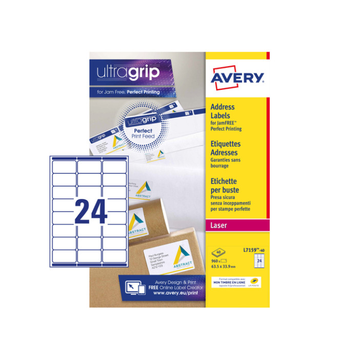 Etiket Avery L7159-40 63.5x33.9mm wit 960stuks