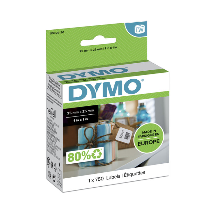 Etiket Dymo LabelWriter multifunctioneel 25x25mm 1 rol á 750 stuks wit
