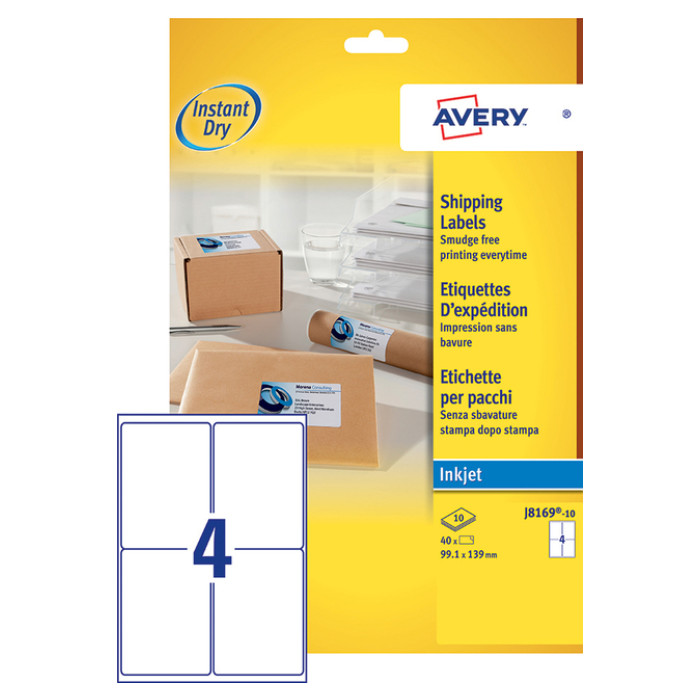 Etiket Avery J8169-10 99.1x139mm wit 40 etiketten