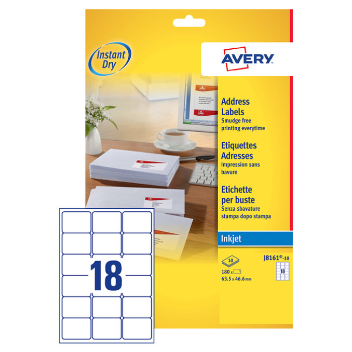 Etiket Avery J8161-10 63.5x46.6mm wit 180 etiketten