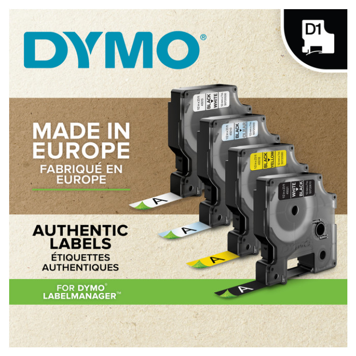 Labeltape Dymo LabelManager D1 polyester 19mm zwart op wit 10 stuks