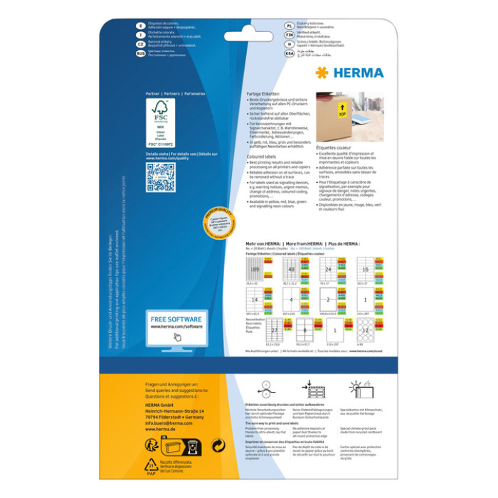 Etiket HERMA 4423 210x297mm A4 verwijderbaar blauw 20stuks