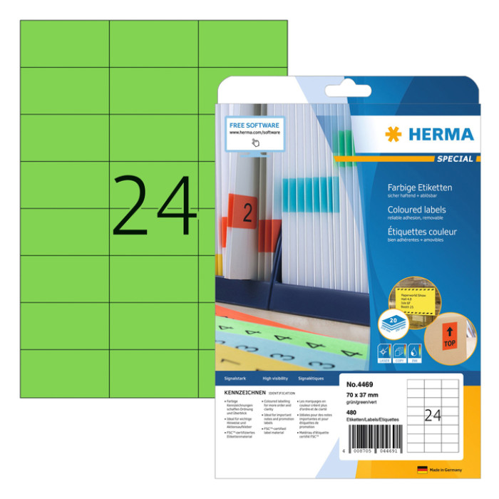 Etiket HERMA 4469 70x37mm verwijderbaar groen 480stuks
