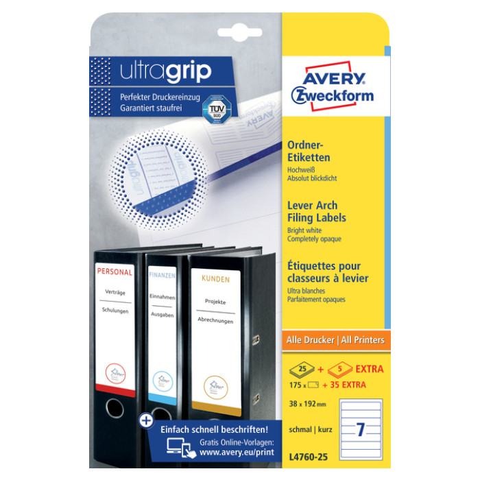 Rugetiket Avery Zweckform smal 38x192mm zelfklevend wit