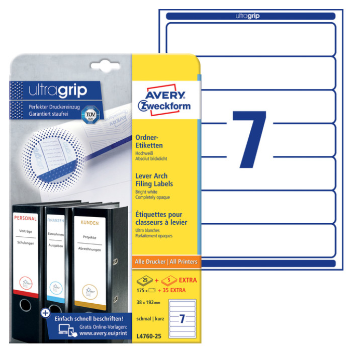 Rugetiket Avery Zweckform smal 38x192mm zelfklevend wit