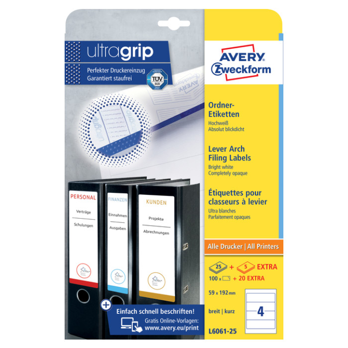 Rugetiket Avery Zweckform breed 59x192mm zelfklevend wit 25 vel