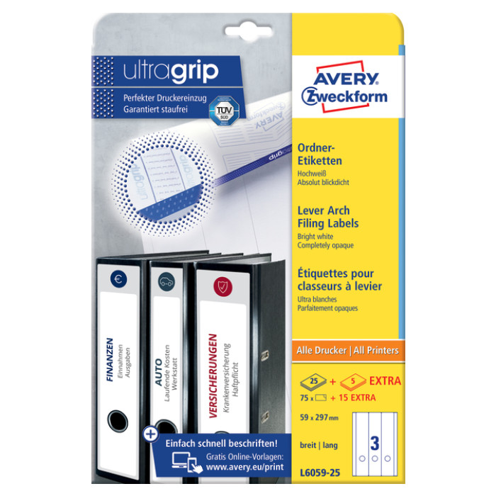 Rugetiket Avery Zweckform breed/lang 59x297mm zelfklevend wit