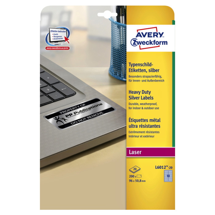 Etiket Avery Zweckform L6012-20 96x50.8mm zilver 200stuks