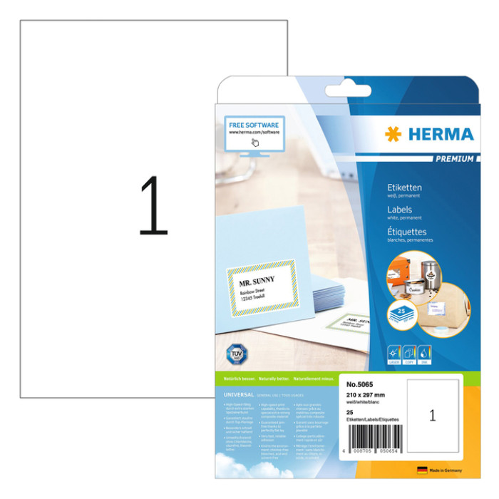 Etiket HERMA 5065 210x297mm A4 premium wit 25stuks