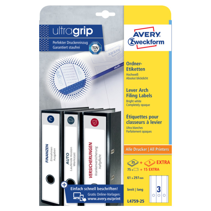 Rugetiket Avery breed/lang 61x297mm zelfklevend wit