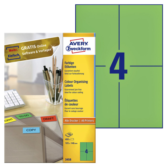 Etiket Avery Zweckform 3458 105x148mm A6 groen 400stuks