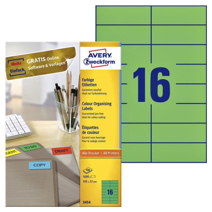 Etiket Avery Zweckform 3454 105x37mm groen 1600stuks
