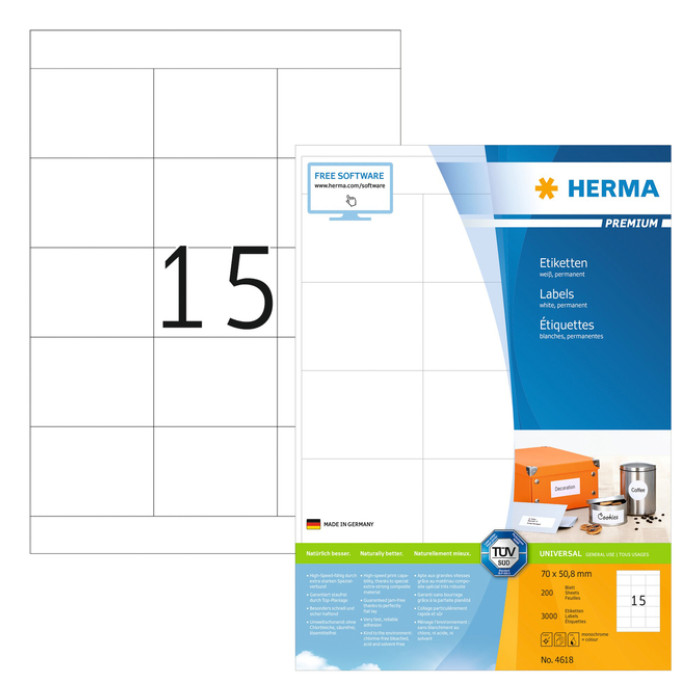 Etiket HERMA 4618 70x50,8mm premium wit 3000stuks