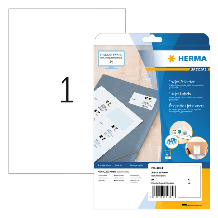 Etiket HERMA 4824 210x297mm wit 25stuks