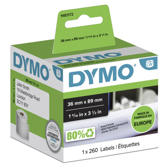 Etiket Dymo LabelWriter adressering 36x89mm 1 rol á 260 stuks wit