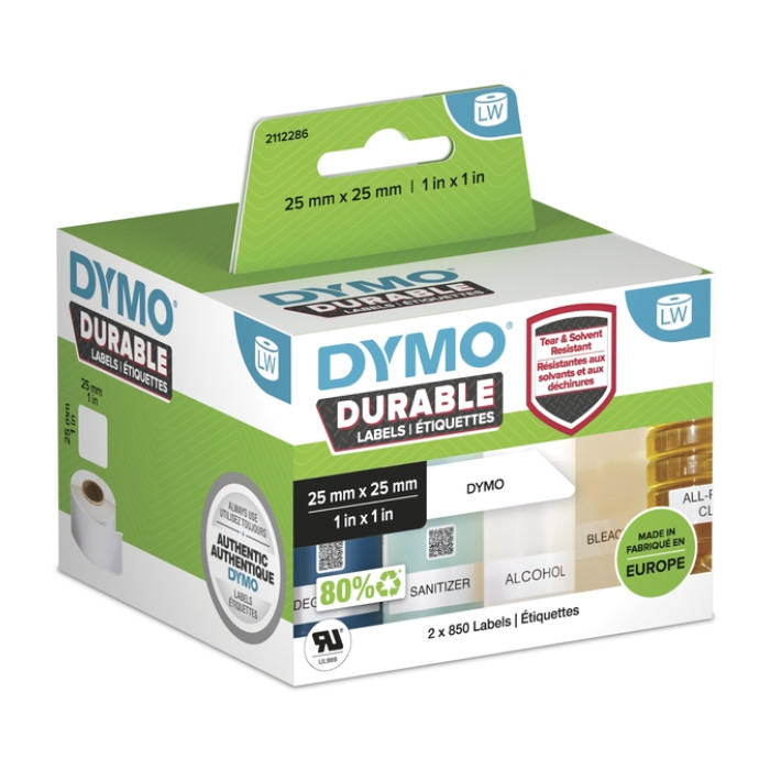 Etiket Dymo LabelWriter industrieel 25x25mm 2 rollen á 850 stuks wit