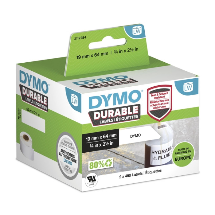Etiket Dymo LabelWriter industrieel 19x64mm 2 rollen á 450 stuks wit