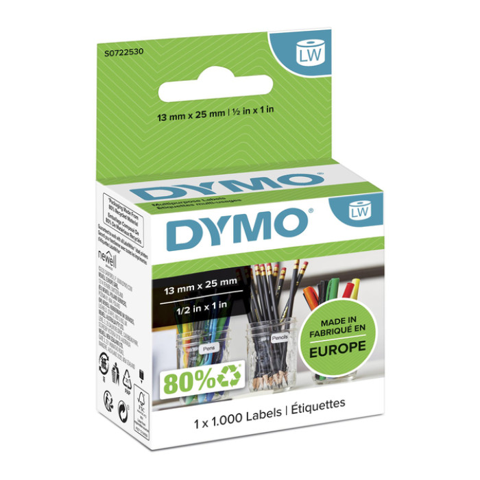 Etiket Dymo LabelWriter multifunctioneel 13x25mm 1 rol á 1000 stuks wit