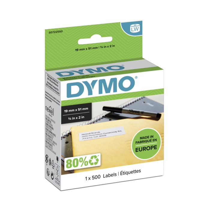 Etiket Dymo LabelWriter multifunctioneel 19x51mm 1 rol á 500 stuks wit
