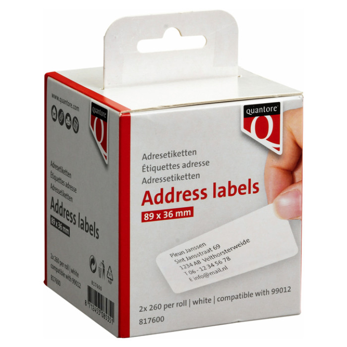 Labeletiket Quantore 99012 36x89mm adres wit 2 rollen