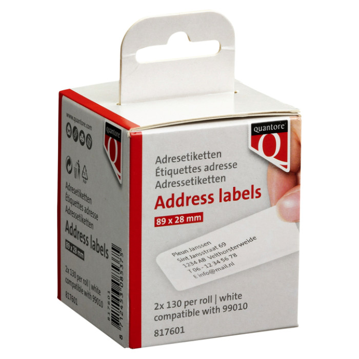 Labeletiket Quantore 99010 28x89mm adres wit 2 rollen