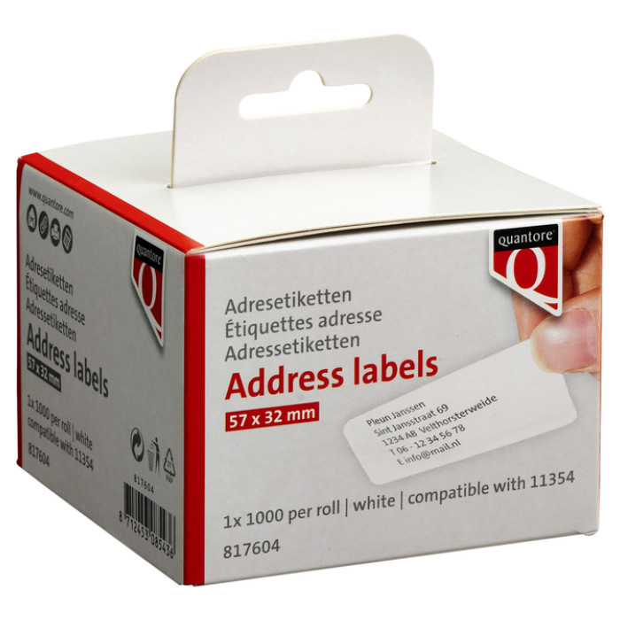 Labeletiket Quantore 11354 57mmx32mm adres wit 1000 stuks