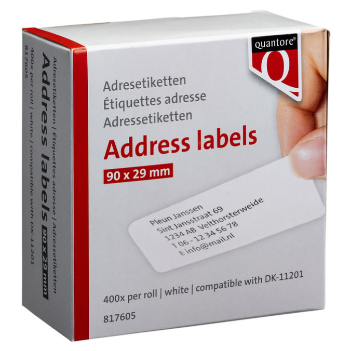 Labeletiket Quantore DK-11201 29x90mm adres wit 400 stuks