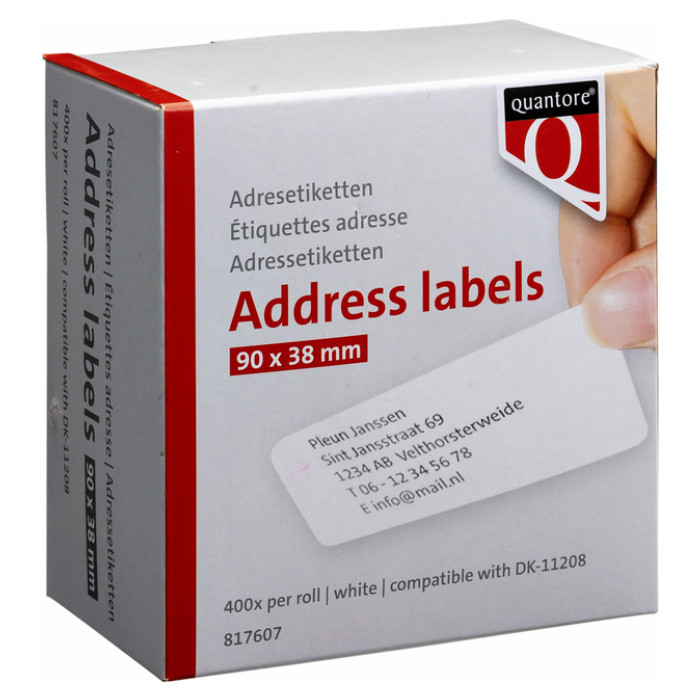 Labeletiket Quantore DK-11208 38x90mm adres wit 400 stuks