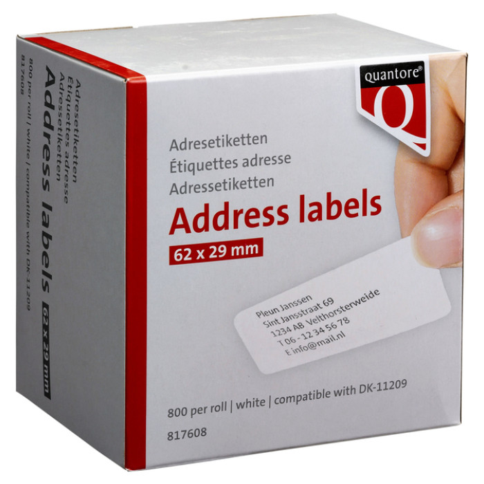 Labeletiket Quantore DK-11209 29x62mm adres wit 800 stuks