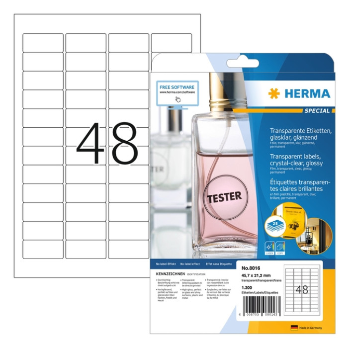 Etiket HERMA 8016 45.7x21.2mm transparant 1200 etiketten
