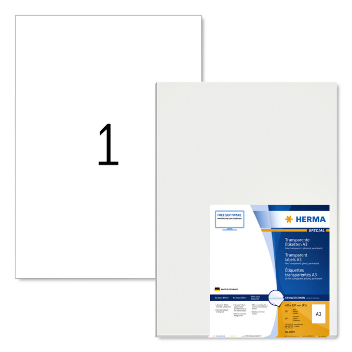 Etiket HERMA 8694 A3 297x420mm transparant 50 stuks