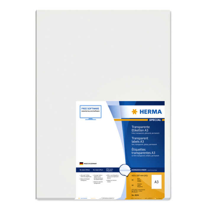 Etiket HERMA 8694 A3 297x420mm transparant 50 stuks