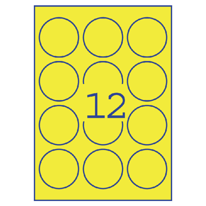 Etiket Avery L7670-25 63.5mm rond neon geel 300 etiketten