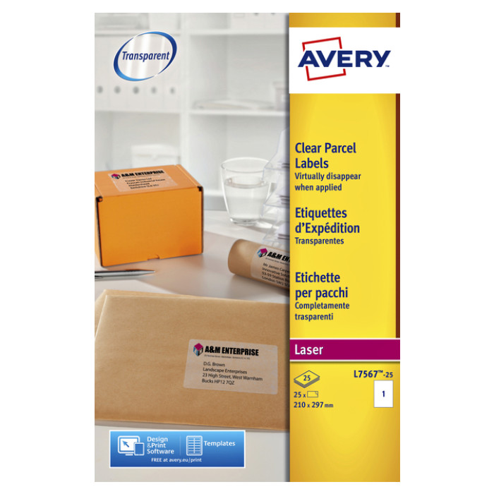 Etiket Avery L7567-25 210x297mm transparant 25stuks
