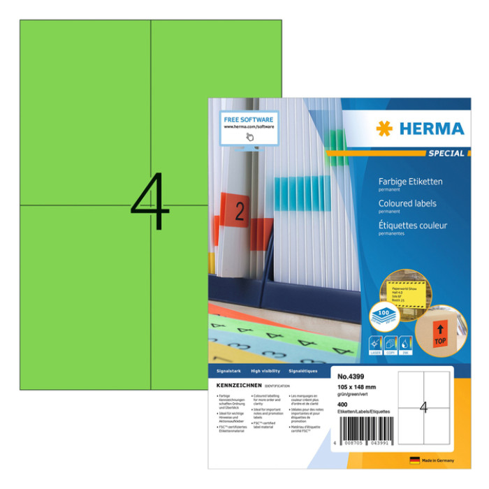 Etiket HERMA 4399 105x148mm A6 groen 400stuks