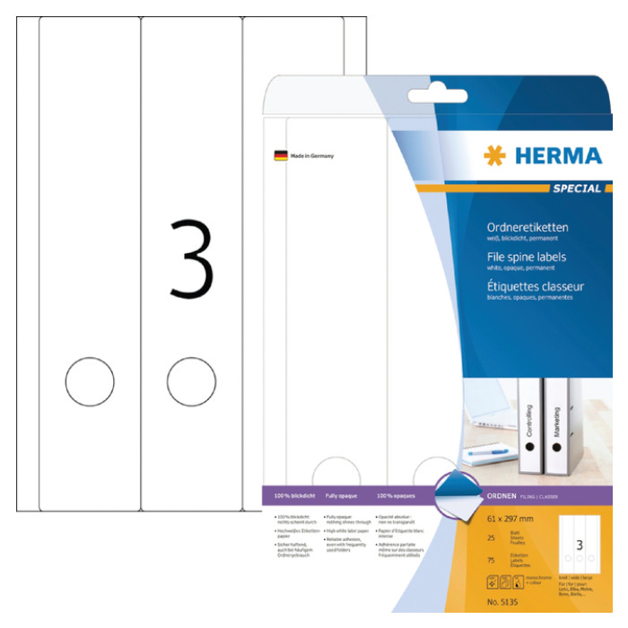 Rugetiket HERMA 5135 breed/ lang 61x297mm zelfklevend wit