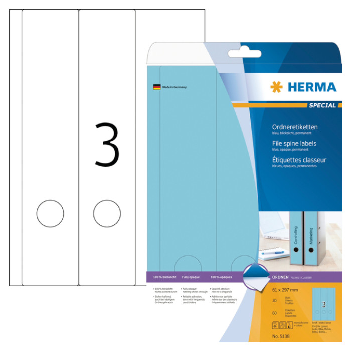 Rugetiket HERMA 5138 breed/lang 61x297mm zelfklevend blauw