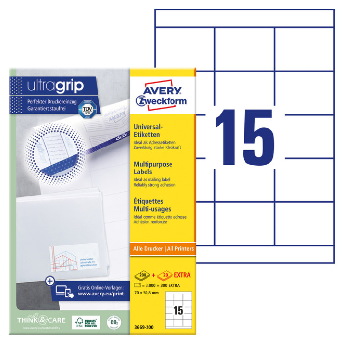 Etiket Avery Zweckform 3669-200 70x50.8mm wit 3000stuks