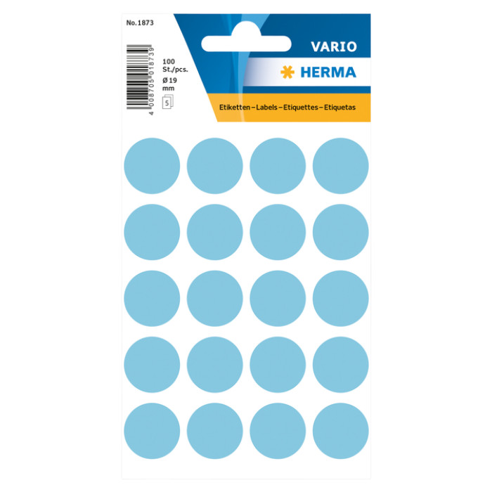 Etiket HERMA 1873 rond 19mm blauw 100stuks