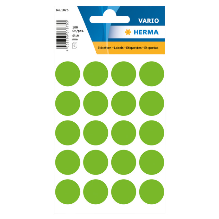 Etiket HERMA 1875 rond 19mm groen 100stuks