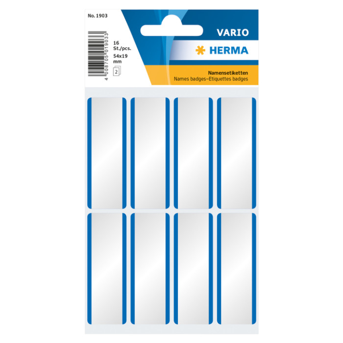 Naambadge etiket Etiket HERMA 1903 54x19mm wit blauw