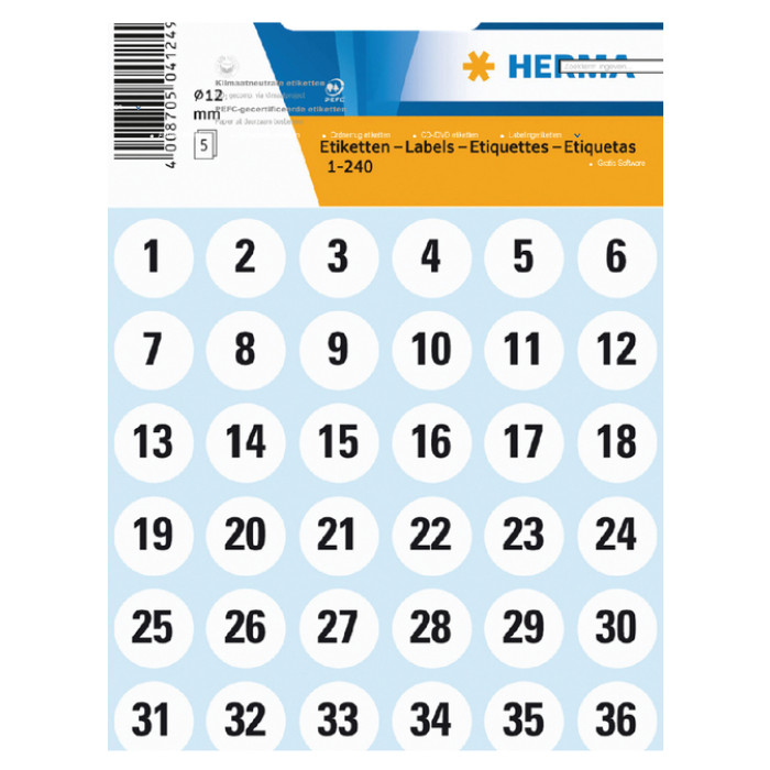 Etiket HERMA 4124 12mm getallen 1-240 240stuks