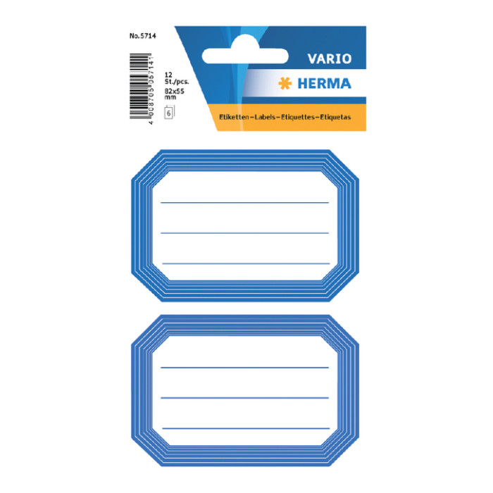 Etiket HERMA 5714 82x55mm schrift blauwe rand 12stuks