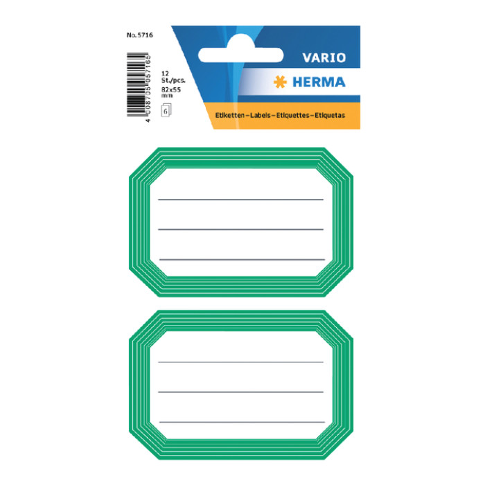Etiket HERMA 5716 82x55mm schrift groene rand 12stuks
