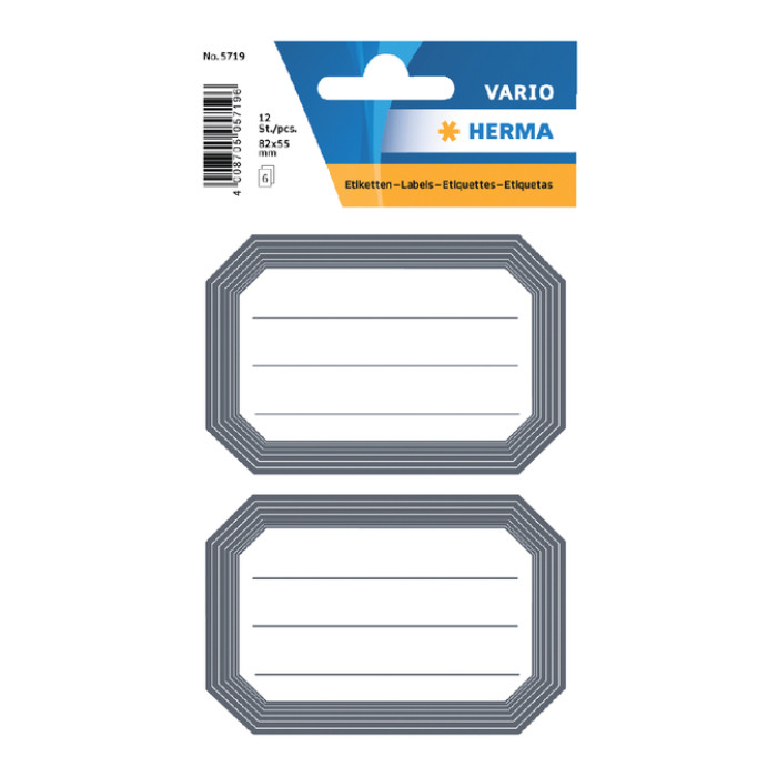 Etiket HERMA 5719 82x55mm schrift grijze rand 12stuks