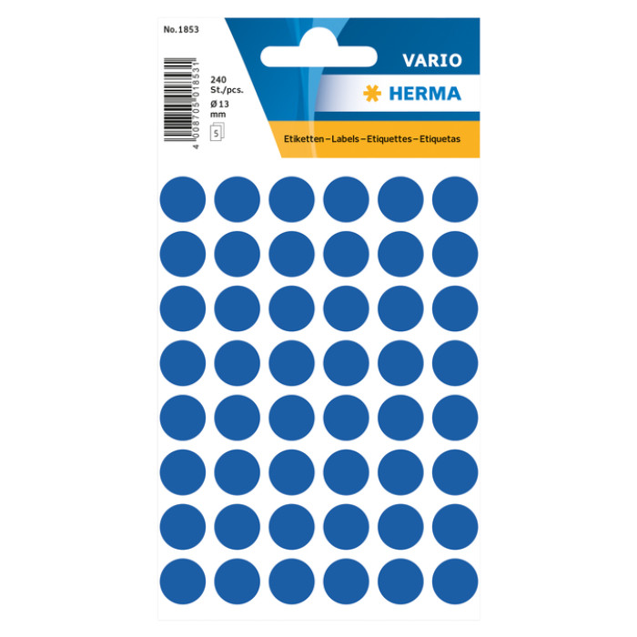Etiket HERMA 1853 rond 13mm donkerblauw 240 etiketten