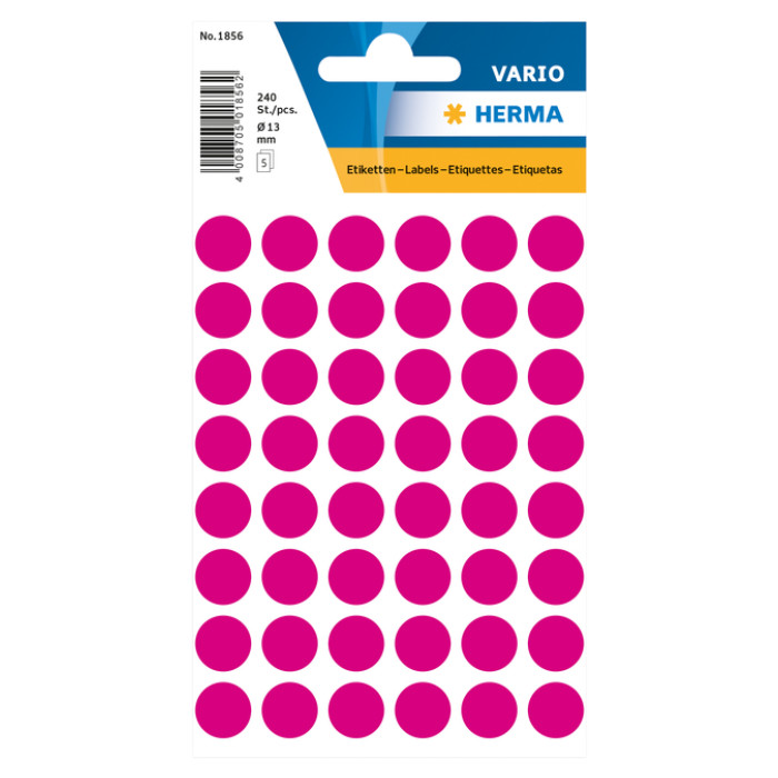 Etiket HERMA 1856 rond 13mm roze 240 etiketten