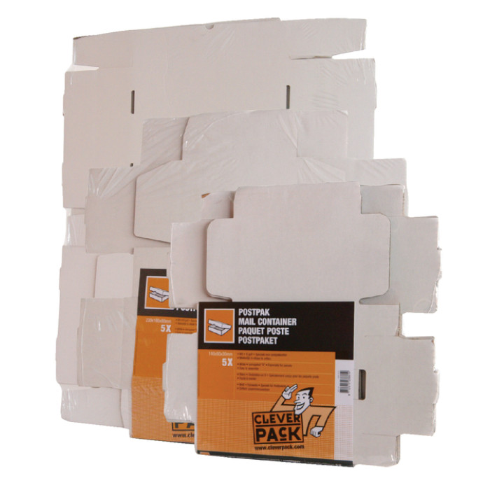 Postpakket CleverPack golfkarton 220x160x90mm wit pak à 5 stuks