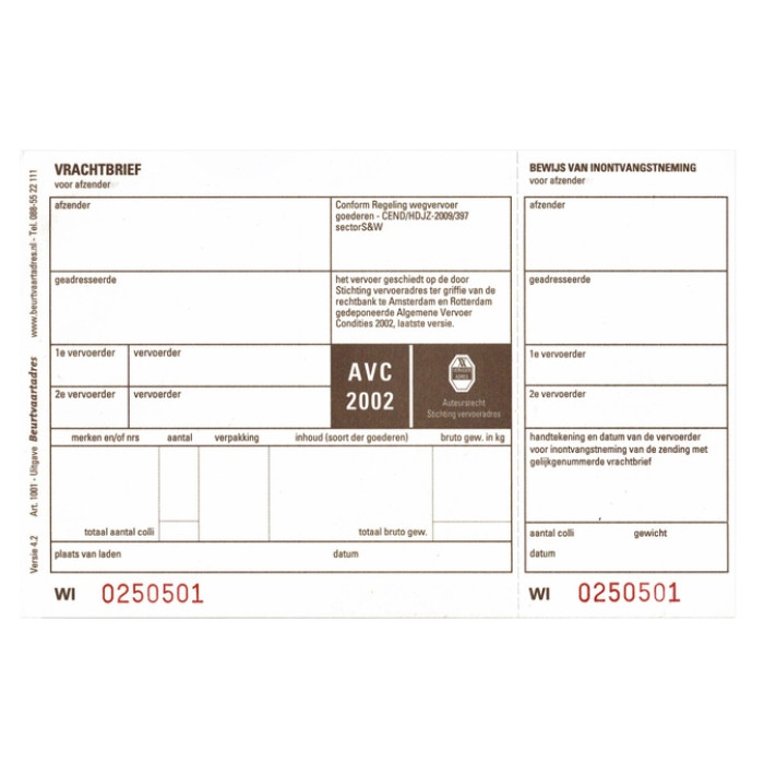 Vrachtbrief IEZZY BVA 1001 19x12cm 3voud 100stuks blanco