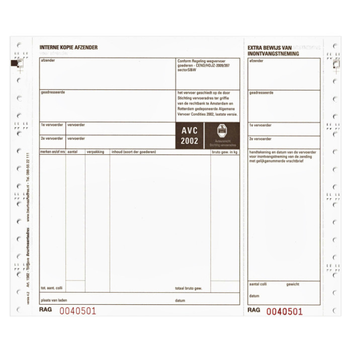 Vrachtbrief IEZZY BVA 1562 240x200mm 4voud 100stuks